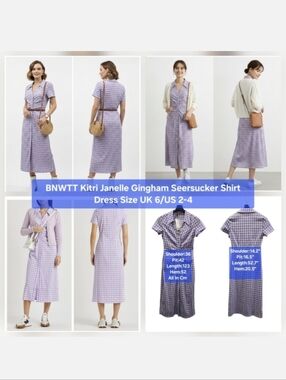 BNWTT Kitri Janelle Gingham Seersucker Shirt DressSize UK 6/US 2-4